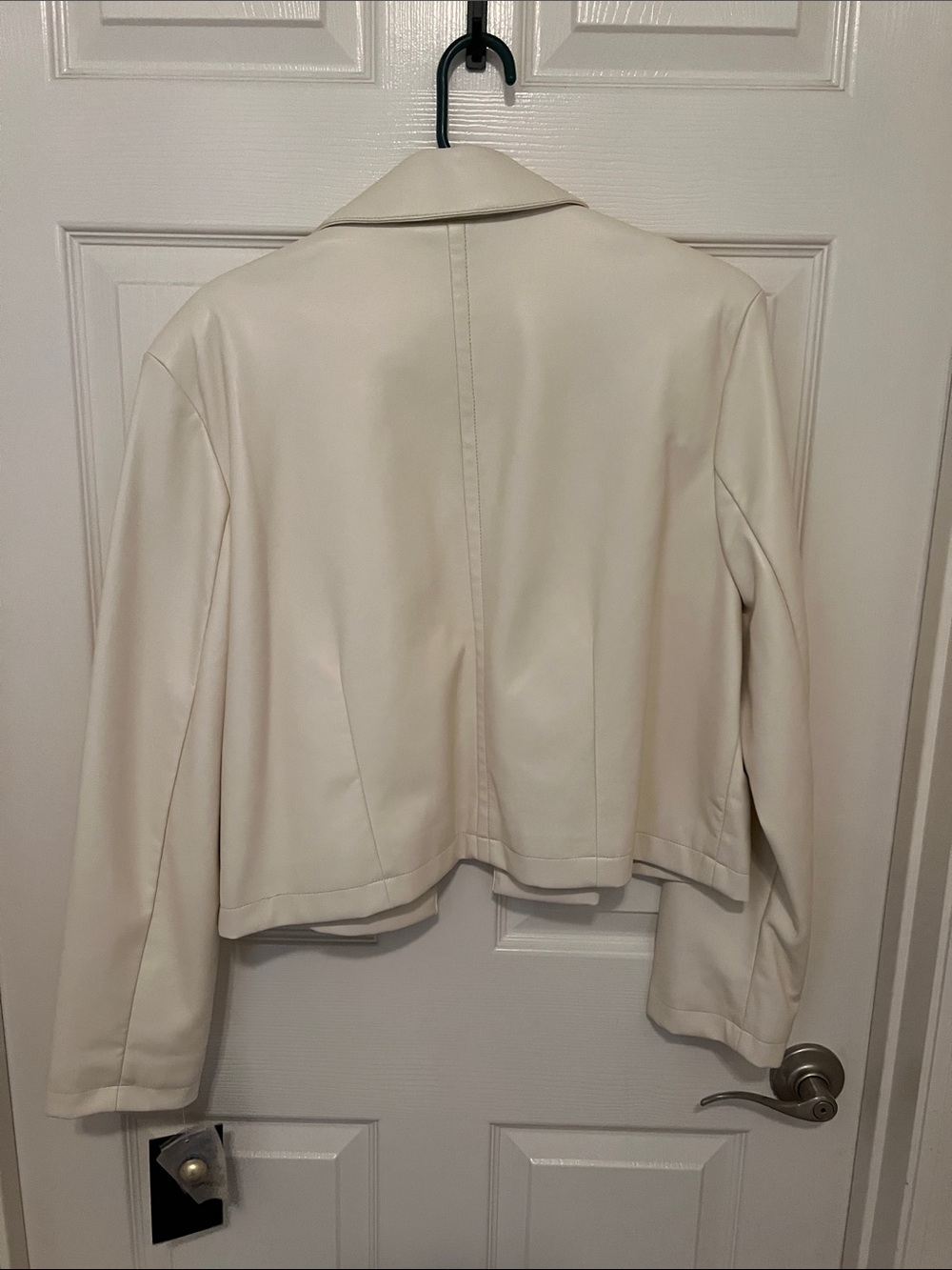 bagatelle Faux Leather Cream Double-Breasted Cropped Blazer with Gold Buttons - Picture 6 of 8